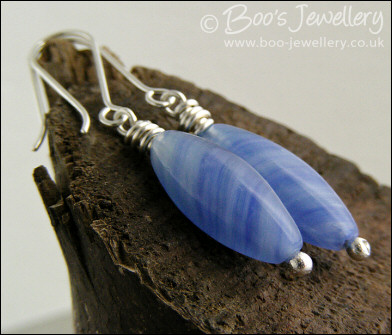Blue glass torpedo Sterling silver earrings