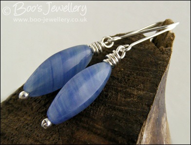 Blue glass torpedo Sterling silver earrings