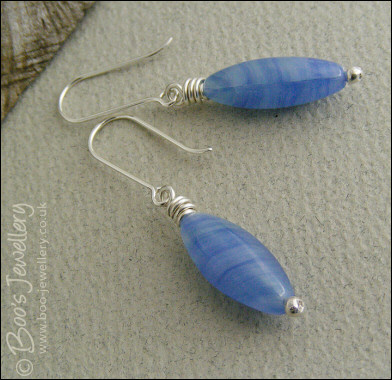 Blue glass torpedo Sterling silver earrings