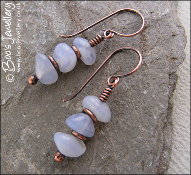 Lilac blue Chalcedony chip and copper earrings
