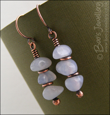 Lilac blue Chalcedony chip and copper earrings