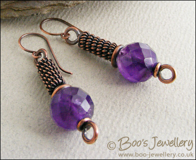 Antiqued copper and amethyst rope earrings