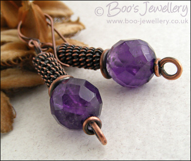 Antiqued copper and amethyst rope earrings