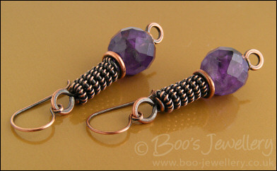 Antiqued copper and amethyst rope earrings