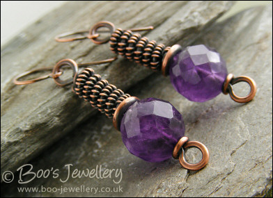 Antiqued copper and amethyst rope earrings