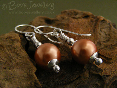 Copper seashell pearl earrings - now available in 6 colours - made to order