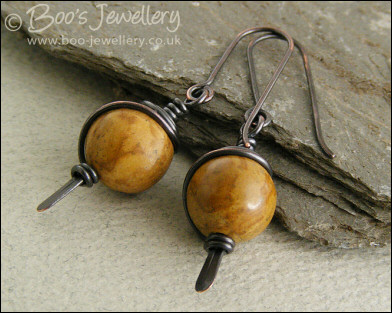 Oxidised copper and brown swirl jasper earrings