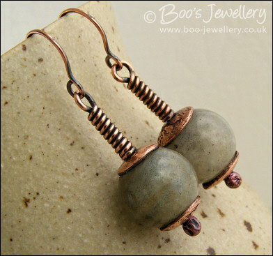 Labradorite and copper long drop earrings