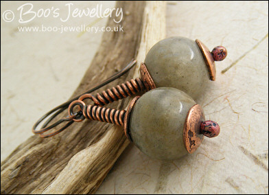 Labradorite and copper long drop earrings