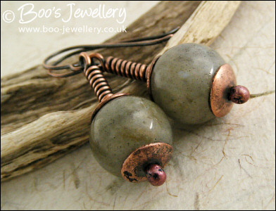 Labradorite and copper long drop earrings