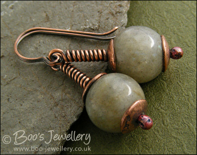 Labradorite and copper long drop earrings