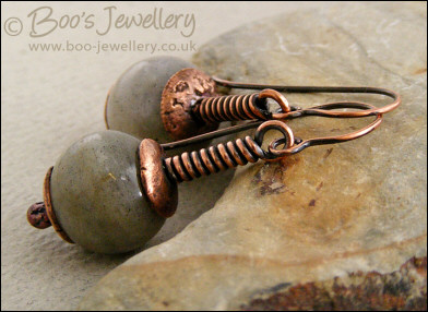 Labradorite and copper long drop earrings