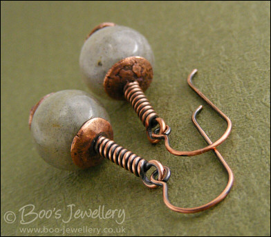 Labradorite and copper long drop earrings