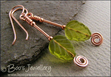 Spring leaves copper earrings