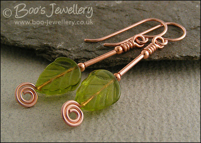 Spring leaves copper earrings