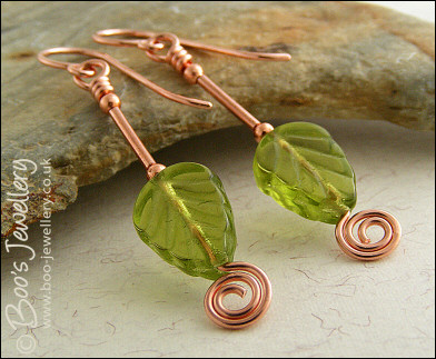 Spring leaves copper earrings