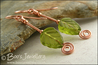 Spring leaves copper earrings