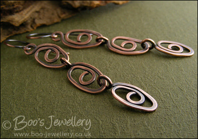 Antiqued copper eye spiral earrings - made to order