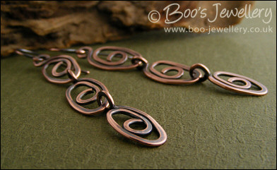 Antiqued copper eye spiral earrings - made to order