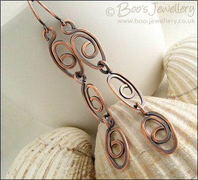 Antiqued copper eye spiral earrings - made to order