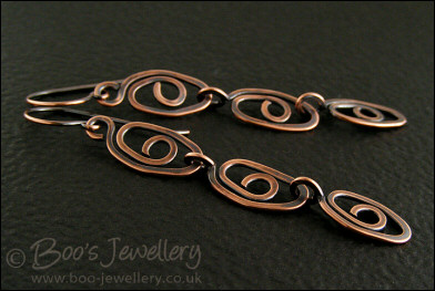 Antiqued copper eye spiral earrings - made to order