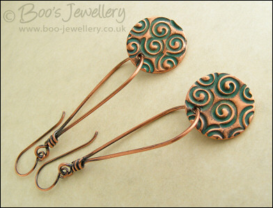 Teardrop loop earrings with turquoise spiral copper charms