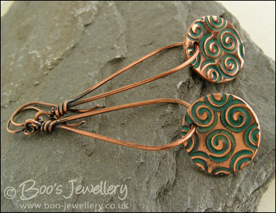 Teardrop loop earrings with turquoise spiral copper charms