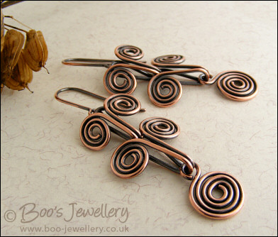Egyptian coil antiqued copper earrings