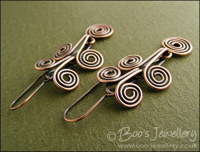 Egyptian coil antiqued copper earrings