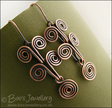 Egyptian coil antiqued copper earrings