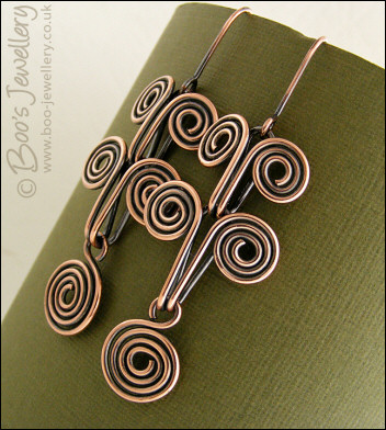 Egyptian coil antiqued copper earrings