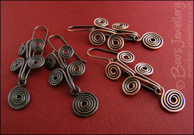 Egyptian coil antiqued copper earrings