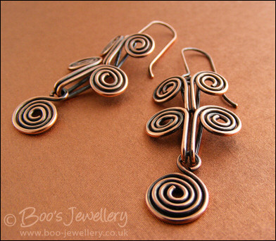 Egyptian coil antiqued copper earrings