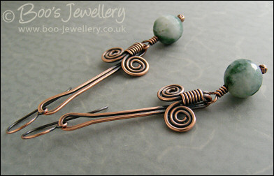 Egyptian coil and faceted green jade earrings