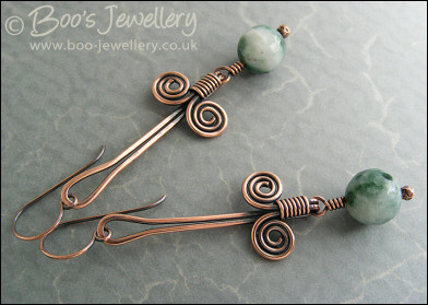 Egyptian coil and faceted green jade earrings