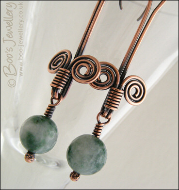 Egyptian coil and faceted green jade earrings