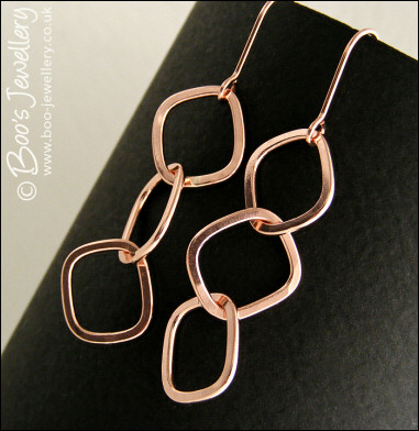 Polished copper square chain link earrings
