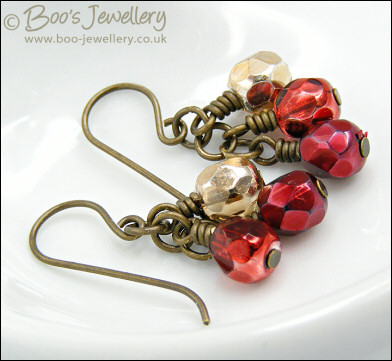 Festive berry fire polished cluster earrings