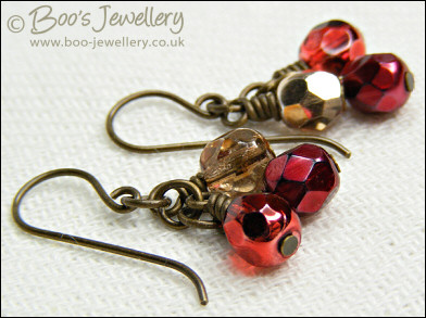 Festive berry fire polished cluster earrings