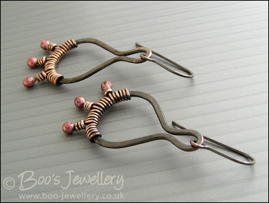 Copper teardrop loop earrings with rosy buds