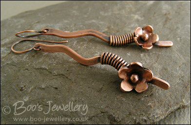 Wire wrapped squiggle and flower earrings