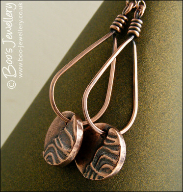 Teardrop loop earrings with textured copper charms