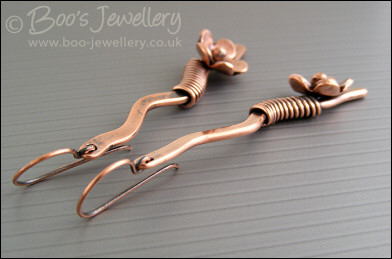 Wire wrapped squiggle and flower earrings
