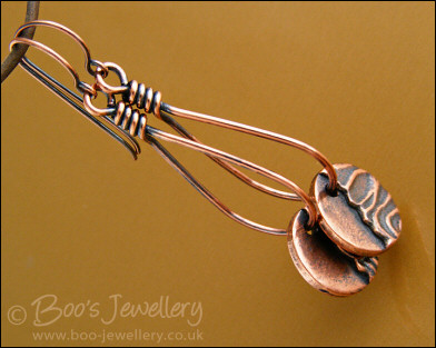 Teardrop loop earrings with textured copper charms