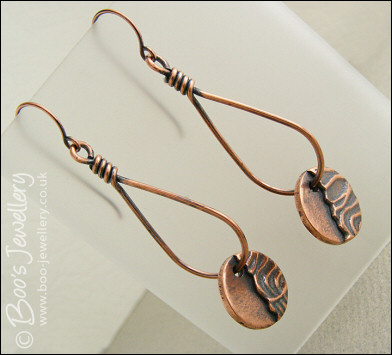 Teardrop loop earrings with textured copper charms