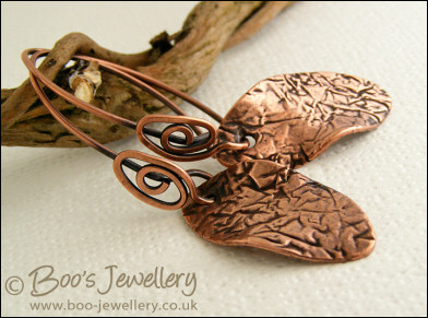 Crackle textured antiqued copper oval earrings