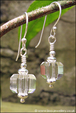 Crystal cube silver earrings