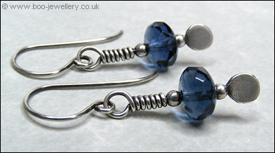 Blue faceted glass and silver earrings