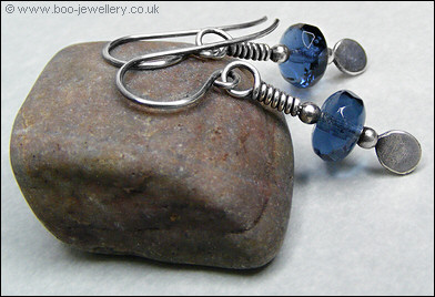 Blue faceted glass and silver earrings