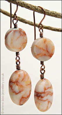 Red spider web jasper and copper earrings